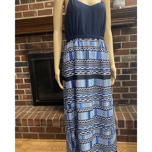 J.Crew  Women’s Maxi Dress with Printed Skirt Size 10 Navy Blue Sundress,Beach - Picture 3 of 16